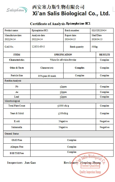 Epinephrine HCl  COA